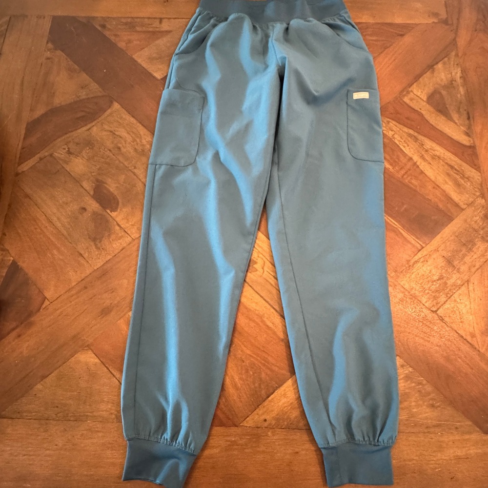 Maevn‎ Scrub Pants Jogger Style Teal Blue Cargo Pockets Elastic Waistband